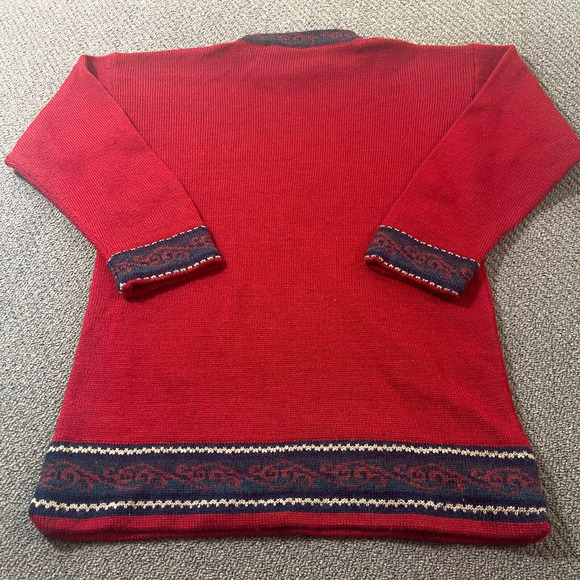 Kotare Pullover Sweater Womens Red Blue Ikat Knit Crew Neck Long Sleeve Holiday - Picture 2 of 7